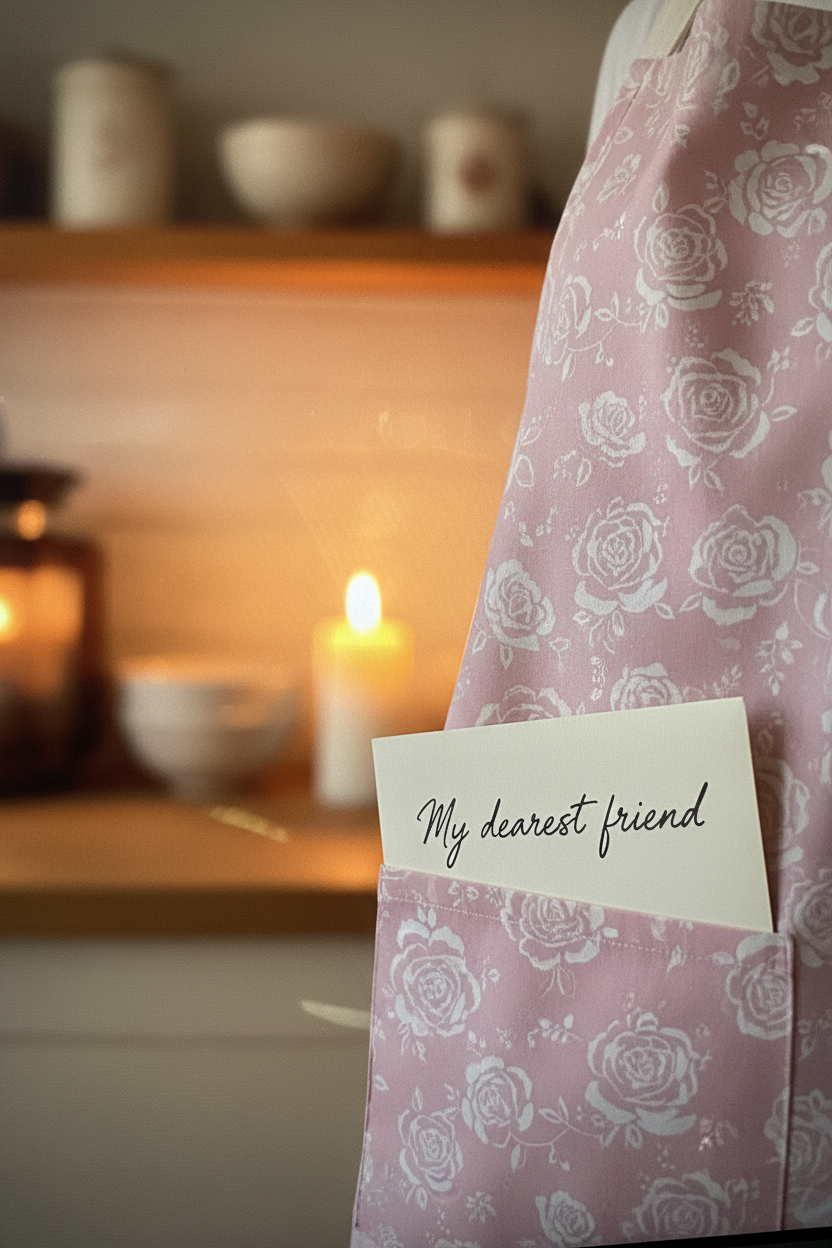 Soft Pink Rose Apron with Envelope
